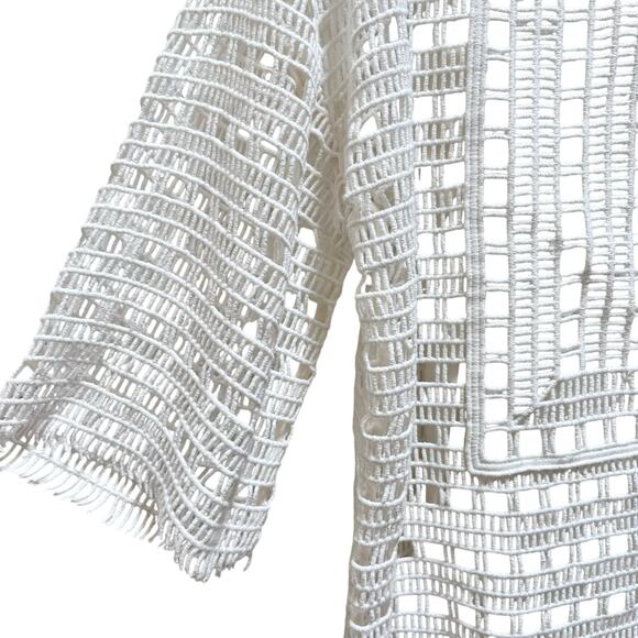 Tory Burch Ivory Open Knit Crochet Lace Short Sleeve Top Size Medium - Picture 4 of 14